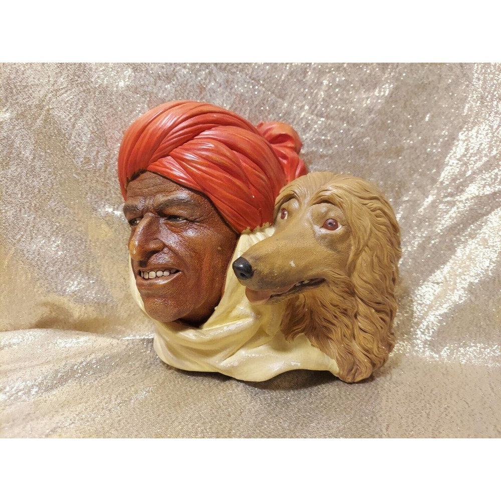 Vintage England Chalkware Wall Hanging Bust Afghani Man and Afghan Hound